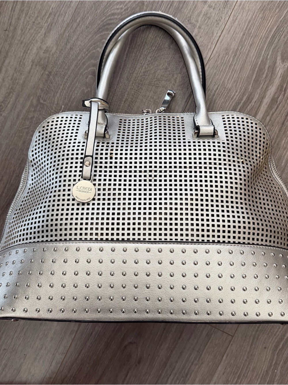 L. Credi Munich Silver Perforated Dome Satchel